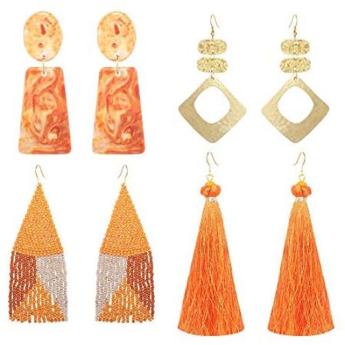 Tassel Earrings - Colorful Layered Tassel Earrings Bohemian Dangle Drop Earrings Shaded Earrings Metal Resin Beaded Earrings Women Girls Tiered Tassel Druzy Stud Earrings Women Gifts （4 Pairs)