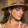 KaFu Lightweight Brown Wooden Earrings Geometric Rhombus Hollow Leopard print Long Drop Dangle Hook Bohemian Wood Earrings for Women Party Jewelry Accessories