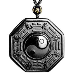Natural Energy Stone Obsidian Crystal Necklace Yingyang Amulet Pendant Jewelry With Long Adjustable Bead Chain For Men Women