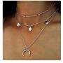 Wowanoo Layered Chain Choker Necklace Moon Rhinestone Pendant Chain Jewelry for Girls Women
