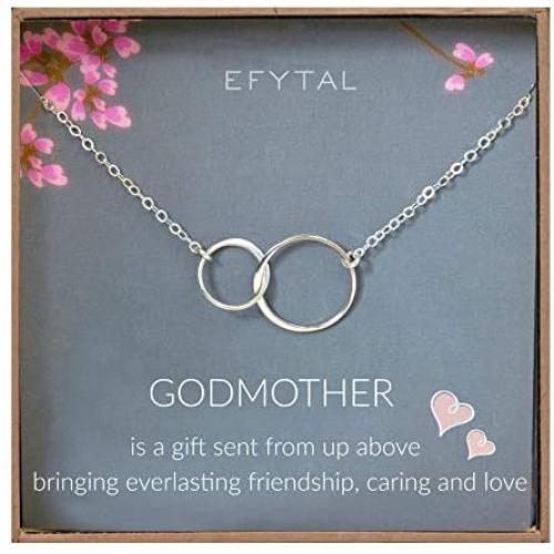 EFYTAL Godmother Gifts From Godchild Sterling Silver Interlocking Circle Necklace Proposal Gift For Girl Baptism