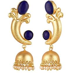 Efulgenz Indian Bollywood 14K Gold Plated Crystal Kundan Pearl Leaf Style Jhumka Jhumki Earrings Jewelry Set