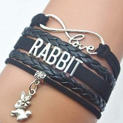 HHHbeauty Bunny Rabbit Bracelet Jewelry Leather Infinity Love Rabbit Gifts Rabbit Jewelry Bracelet Gifts for Women, Girls, Men, Boys, Rabbit Lover, Rabbit Owner Rabbit Themed Gifts