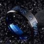 NUNCAD 6mm/8mm Tungsten Cabide Ring for Men Women Black Celtic Dragon and Blue Carbon Fiber Inlay Wedding Band Size 7-17