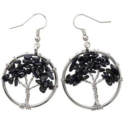 YACQ Natural Gemstone Tree Dangle Drop Earrings Handcrafted Jewelry for Women