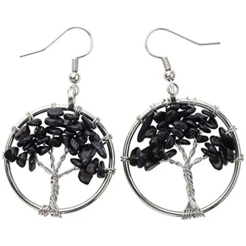 YACQ Natural Gemstone Tree Dangle Drop Earrings Handcrafted Jewelry for Women YACQ Natural Gemstone Tree Dangle Drop Earrings Handcrafted Jewelry for Women
