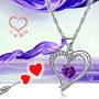 Emma Manor EM Love Heart Birthstone Necklace for Women 14k White Gold Plated Heart Shape 5A Cubic Zirconia Forever Love Arrow Pendant Necklace
