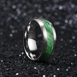 King Will 8mm Men Titanium Wedding Ring Inlaid Green Resin&Slender Silver Titanium Flat/Dome Style