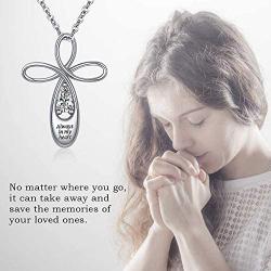 EJALEN Cross Urn Necklaces for Ashes - 925 Sterling Silver Cubic Zirconia Teardrop Pet Human Ashes Holder Keepsake Memorial Lockets Infinity Loop Cross Pendant Necklace for Women and Girlfriend