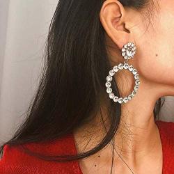 SERAKI Fashion Women Crystal Large Hoop Circle Lady Luxury Drop Dangle Earrings Jewelry (Crystal - Gold)