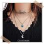 Ckecharfa Boho Layered Turquoise Necklaces Silver Moon Pendant Neck Chain Beaded Choker Necklace Summer Beach Jewelry Accessories for Women and Girls