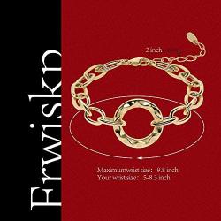Frwiskp Link Chain Bracelet - 18K Real Gold Plated Oval Chain Link Bracelet 6 Inch fashion Jewelry Gift for Women and Girls
