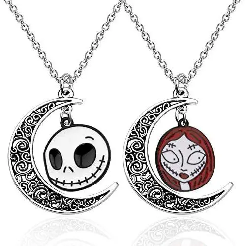BEKECH Jack and Sally Nightmare Before Christmas Movie Lovers Gift Jack and Sally Crescent Moon Pendant Necklace Set for Couple Remembrance Love Gift& BEKECH Jack and Sally Nightmare Before Christmas Movie Lovers Gift Jack and Sally Crescent Moon Pendant Necklace Set for Couple Remembrance Love Gift&