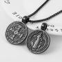 AsAlways Mens St Benedict Exorcism Pendant Necklace Stainless Steel Catholic Roman Cross Demon Protection Ghost Hunter(CSPB)22 + 2 inch chain