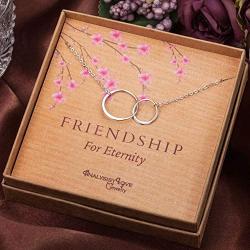 Friendship for Eternity Necklace - Sterling Silver Interlocking Infinity 2 Circle Necklace Gift Jewelry for Best Friend