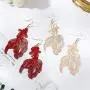 2Pairs Gold Goldfish Drop Earrings Animal Feather Fish Filigree Dangle Statement Earrings Personality Metal Hollow Big Fish Earring for Women Girl Jewelry
