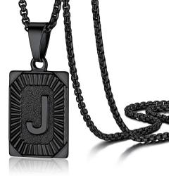 PROSTEEL Initial Letter Pendant Necklace for Men Women, Capital Letter Necklaces A to Z, Black/Yellow Gold Plated Stainless Steel Jewelry, Customize Text Available, Box Chain 20-22 inch Adjustable