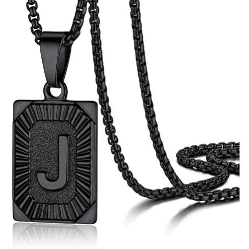 PROSTEEL Initial Letter Pendant Necklace for Men Women, Capital Letter Necklaces A to Z, Black/Yellow Gold Plated Stainless Steel Jewelry, Customize Text Available, Box Chain 20-22 inch Adjustable