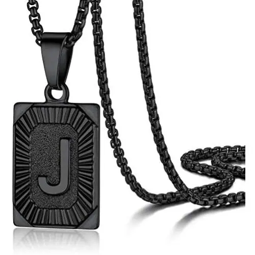 PROSTEEL Initial Letter Pendant Necklace for Men Women, Capital Letter Necklaces A to Z, Black/Yellow Gold Plated Stainless Steel Jewelry, Customize Text Available, Box Chain 20-22 inch Adjustable