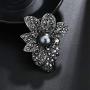Vintage Black Crystal Flower Brooches Women Banquet Costume Brooch Pin Jewelry Clothes Accessories