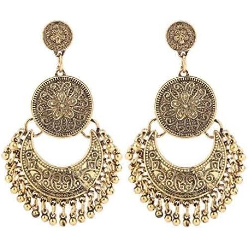 BaubleStar Vintage Antique Silver Dangle Chandelier Earrings Beaded Tassel Earring for Women Girls