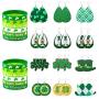 TOBENY 12 Pairs St Patricks Faux Leather Earrings 12 Pcs St Patricks Green Silicone Bracelets Set Shamrock Clover Leather Earrings Lightweight Saint Patricks Day Green Earrings Teardrop Dangle Set