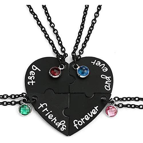 Baroco Silver Tone Alloy Rhinestone Best Friends Forever and Ever Friendship Necklaces for 3/4 Engraved Puzzle Friendship Pendant Necklaces Set