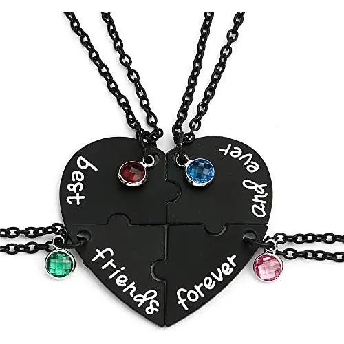 Baroco Silver Tone Alloy Rhinestone Best Friends Forever and Ever Friendship Necklaces for 3/4 Engraved Puzzle Friendship Pendant Necklaces Set Baroco Silver Tone Alloy Rhinestone Best Friends Forever and Ever Friendship Necklaces for 3/4 Engraved Puzzle Friendship Pendant Necklaces Set