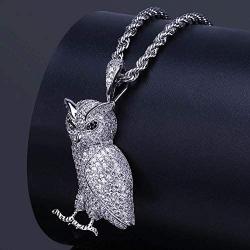 Moca Jewelry Hip Hop Iced Out Bling Owl Pendant 18K Gold Plated Chain Necklace for Men Women