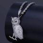 Moca Jewelry Hip Hop Iced Out Bling Owl Pendant 18K Gold Plated Chain Necklace for Men Women