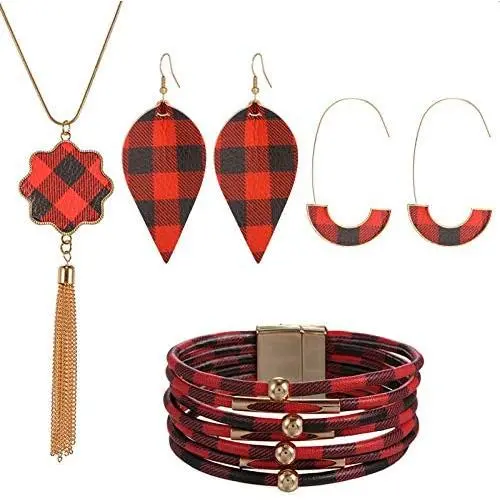 Christmas Plaid Print Leopard Jewelry Set Christmas Plaid Snowman Plaid Leather Faux Leather Teardrop Drop Dangle Earrings Necklace Bracelet Set for Women Girls Gifts Jewelry Christmas Plaid Print Leopard Jewelry Set Christmas Plaid Snowman Plaid Leather Faux Leather Teardrop Drop Dangle Earrings Necklace Bracelet Set for Women Girls Gifts Jewelry