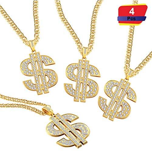 4 Pieces Gold Plated Chain Dollar Necklace for Men with Dollar Sign Pendant Necklace, Hip Hop Dollar Necklace (4 Pieces)