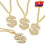 4 Pieces Gold Plated Chain Dollar Necklace for Men with Dollar Sign Pendant Necklace, Hip Hop Dollar Necklace (4 Pieces)
