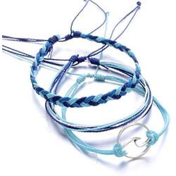 kelistom Wave Charm Strand Bracelet Set Handmade Braided Wax Rope Adjustable Waterproof String Bracelets Friendship Jewelry
