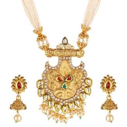 Efulgenz Indian Bollywood Traditional Rhinestone Faux Ruby Emerald Pearl Beaded Collar Strand Antique 18K Gold Tone Plated Necklace Jewelry Festive Costume Accessories for Women and Girls