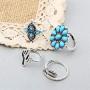 8 Pcs/Set Vintage Oval Opal Rings for Women Bohemian Natural Turquoise Stone Open Leaf Finger Rings for Women¡­