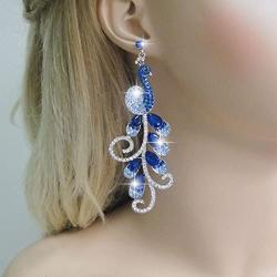 EVER FAITH 4 Inch Peacock Teardrop Dangle Earrings Austrian Crystal