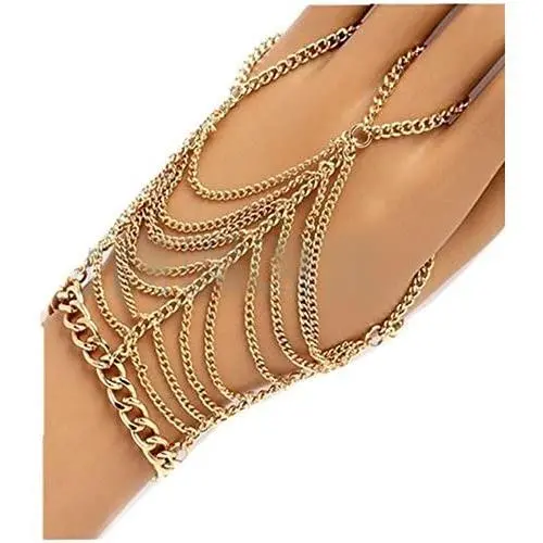 JoJo & Lin Halloween Jewelry Gold Tone Dangling Hand Chain Harness Bracelet With Finger Ring JoJo & Lin Halloween Jewelry Gold Tone Dangling Hand Chain Harness Bracelet With Finger Ring