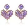 D.Rosse Chic Gold Red Crystal Love Heart Shaped Stud Earrings Charm Shining Purple Rhinestone Leaf Dangle Drop Earrings Valentines Day Jewelry Gifts For Women Girls