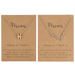 2 Pcs Zodiac Necklace 12 Constellation Necklace Set CZ Astrology Zodiac Sign Star Necklace Horoscope Constellation Pendant Birthday Month Necklace Birthday Gifts for Women Girls