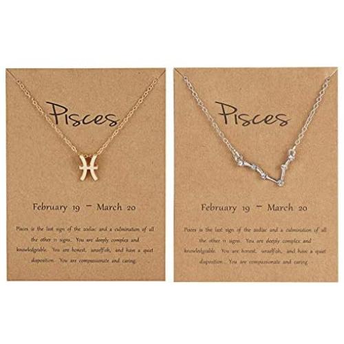 2 Pcs Zodiac Necklace 12 Constellation Necklace Set CZ Astrology Zodiac Sign Star Necklace Horoscope Constellation Pendant Birthday Month Necklace Birthday Gifts for Women Girls