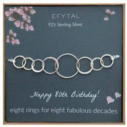 EFYTAL 80th Birthday Gifts for Women, Sterling Silver Eight Circle Bracelet for Her, 8 Decade Jewelry 80 Years Old