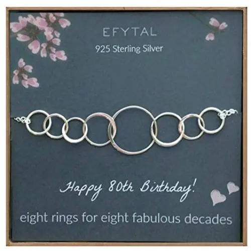 EFYTAL 80th Birthday Gifts for Women, Sterling Silver Eight Circle Bracelet for Her, 8 Decade Jewelry 80 Years Old EFYTAL 80th Birthday Gifts for Women, Sterling Silver Eight Circle Bracelet for Her, 8 Decade Jewelry 80 Years Old