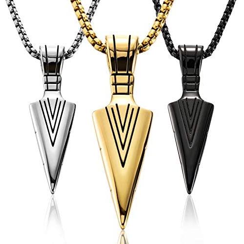 3 Pieces Stainless Steel Arrowhead Pendant Chain Necklace Spearpoint Necklace