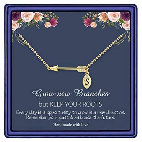 MONOOC Graduation Gifts for Women Necklace, 14K Gold Plated Graduation Necklace Arrow Necklace Dainty CZ Arrow Pendant Necklace College Graduation Gifts for Her High School