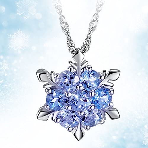 Women Girls Frozen Snowflake Light Blue Crystal Pendant Necklace Winter Snow Ice