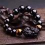Feng Shui The Best 10mm Black Hand Carved Mantra Bead Bracelet with Obsidian Pi Xiu/Pi Yao Lucky Wealthy Amulet Brecelet with Tigers Eye/Black Stone