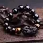 Feng Shui The Best 10mm Black Hand Carved Mantra Bead Bracelet with Obsidian Pi Xiu/Pi Yao Lucky Wealthy Amulet Brecelet with Tigers Eye/Black Stone