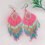 Drop Statement Fringe Earrings Handmade Boho Ethnic Beaded Dangle Hook Stud Earring Geomentic Colorized Seed Beads Chandelier Bohemian Party Exaggerated Personalized Jewelry