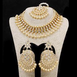 SANARA Indian Bollywood Golden Wedding Wear Faux Kundan Pearl Choker Necklace Set Ethnic Fashion Jewelry for Women